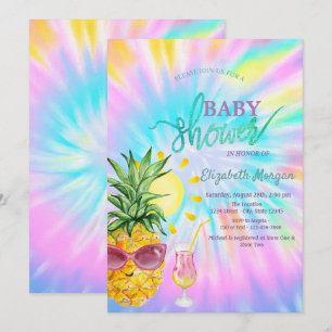 Ananas,Zon,Cocktail Tie Dye Baby Shower Kaart