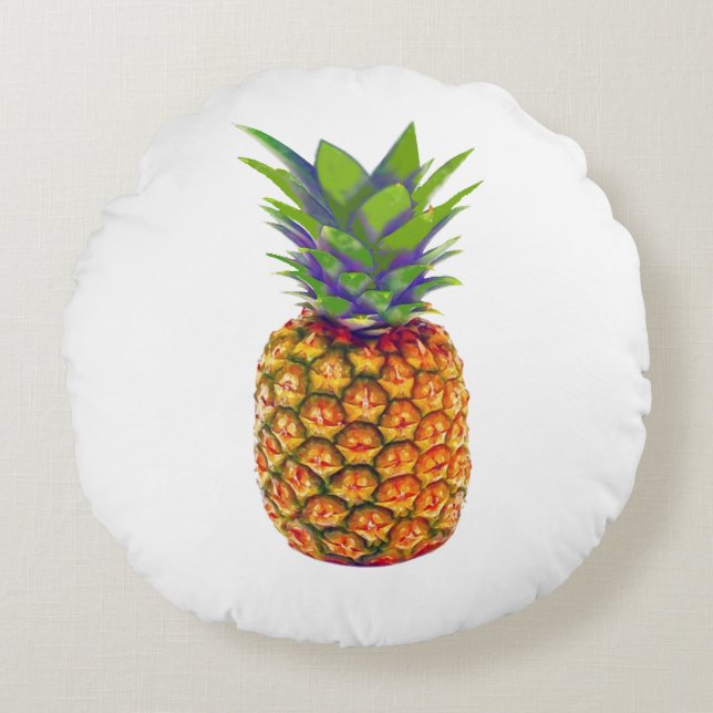 Ananasfruit op wit rond kussen (Voorkant)