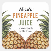 Ananasjam conservenlabel vierkante sticker (Voorkant)