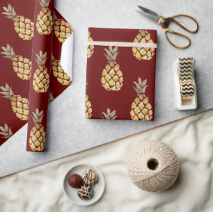 Ananaspatroon Landelijke Boerderij Rood  Cadeaupapier