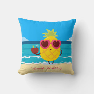 Ananassap fruit op Beach Holiday Cute Colorful Kussen