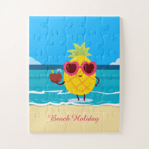 Ananassap fruit op Beach Holiday Cute Colorful Legpuzzel