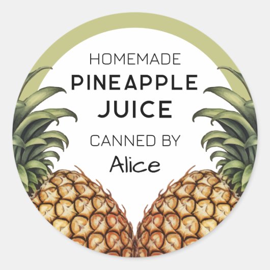 Ananassap zelfgemaakt conserveringslabel ronde sticker (Voorkant)