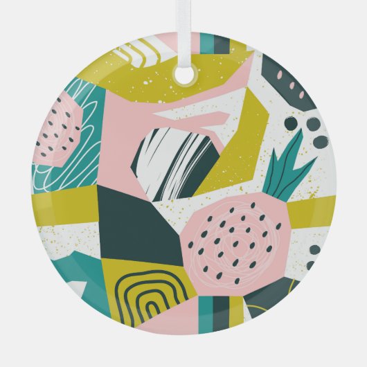 Ananassen Abstract: kleurrijke naadloze patchwork Glas Ornament (Voorkant)