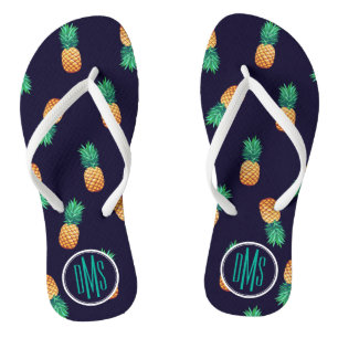 ananassen op de marine Monogram Teenslippers