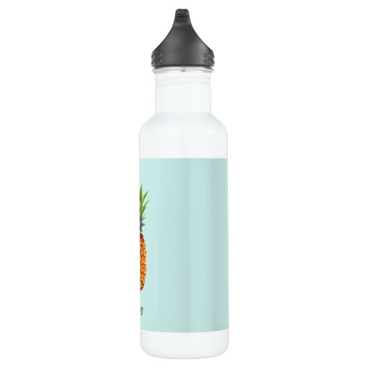 Ananassenfruit op lichtblauw waterfles (Rechts)