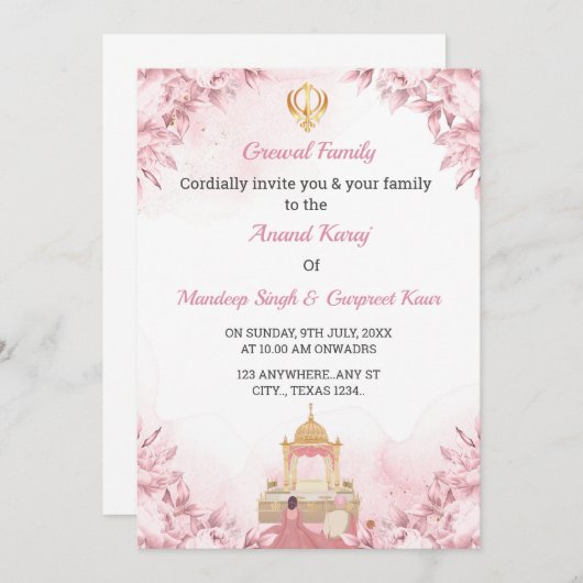 Anand Karaj carte Faire-part de mariage, Mariage s (Devant / Derrière)