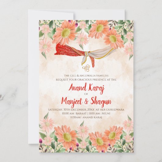 Anand Karaj invitation et cartes mariages Sikh (Devant)