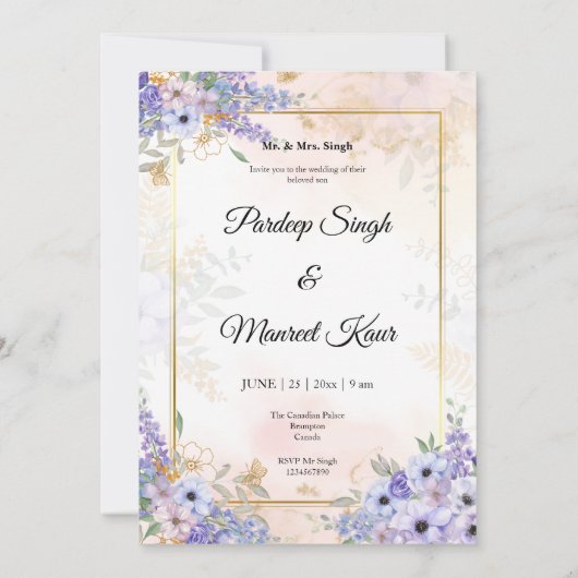 Anand Karaj invitation Sikh cartes mariages (Dos)