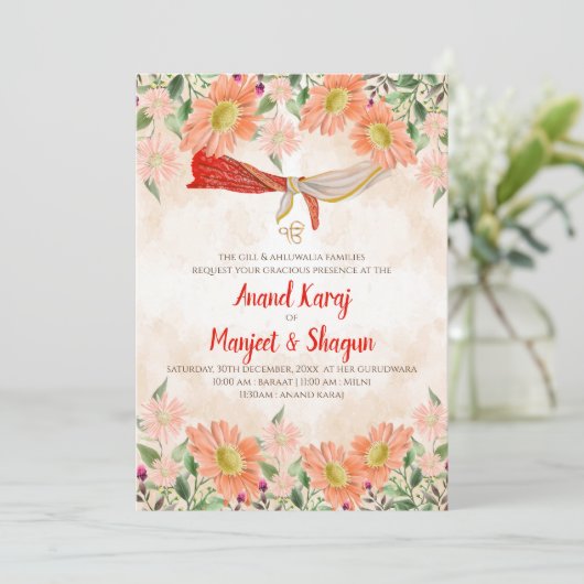 Anand Karaj uitnodiging & Sikh trouwkaarten (Staand voorkant)