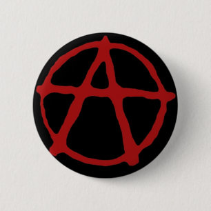 Anarchie. Zwart T-shirt met rood symbool Ronde Button 5,7 Cm