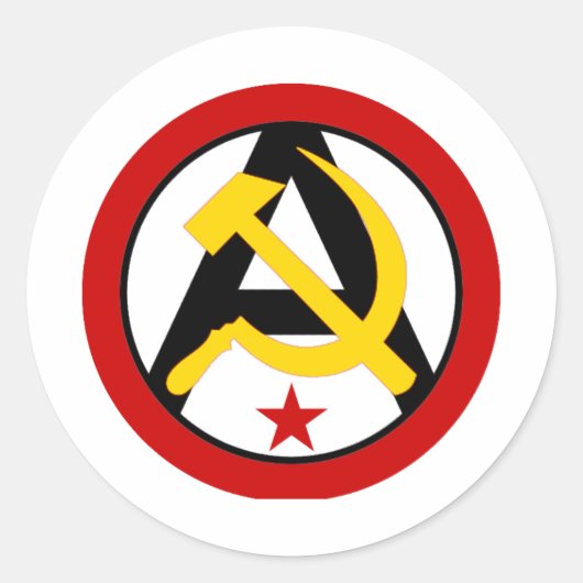 Anarcho-communistische logo ronde sticker (Voorkant)