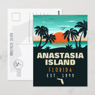 Anastasia Island Florida Retro Sunset Souvenirs Briefkaart