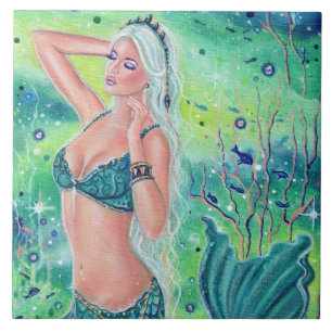Anastasia mermaid keramische tegel fantasie kunst tegeltje