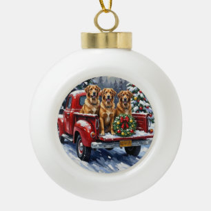 Anatolian Shepherd Dog Kerstmis Rode Truck Vakanti Keramische Bal Ornament