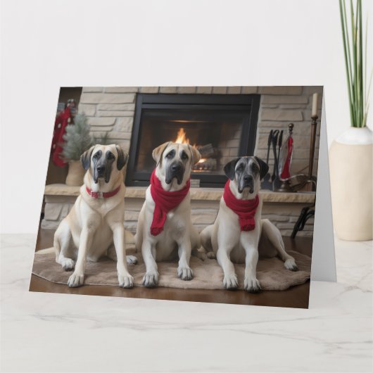 Anatolische herder bij de open haard Kerstmis Kaart (Voorkant)