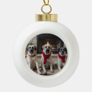 Anatolische herder bij de open haard Kerstmis Keramische Bal Ornament