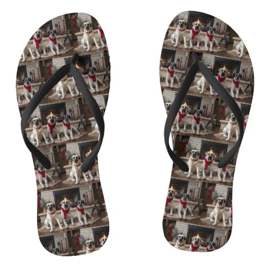 Anatolische herder bij de open haard Kerstmis Teenslippers (Voetbed)