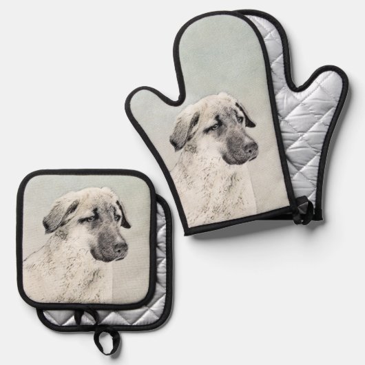 Anatolische Herder Fawn Schilderen Originele Hond Ovenwant & Pannenlap Set (Voorkant / Achterkant)