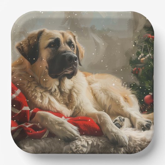 Anatolische Herder Hond Kerstfeest Papieren Bordje (Voorkant)