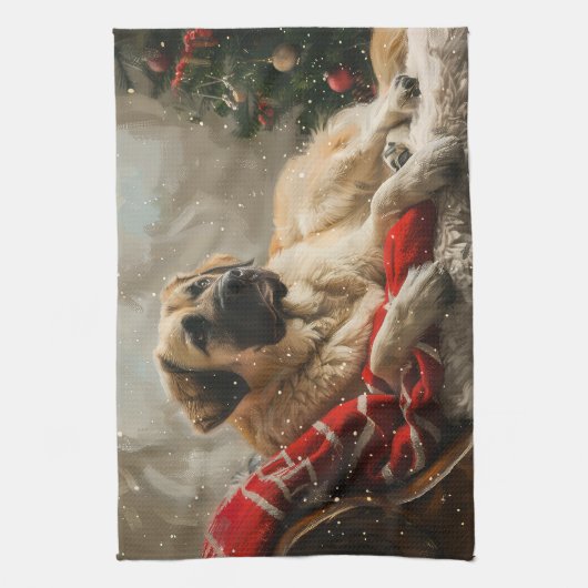 Anatolische Herder Hond Kerstfeest Theedoek (Verticaal)