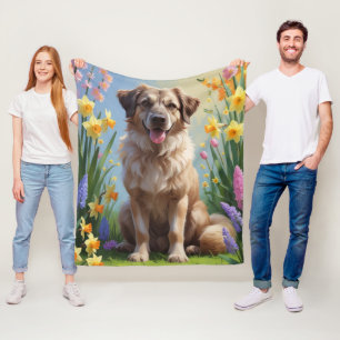 Anatolische herder hond lente bloemen schilderen fleece deken