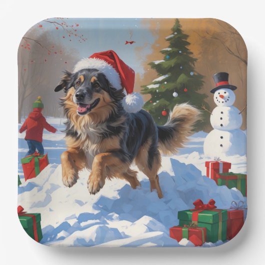 Anatolische herder Kerstfeest Sneeuw Papieren Bordje (Voorkant)