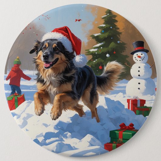 Anatolische herder Kerstfeest Sneeuw Ronde Button 6,0 Cm (Voorkant)