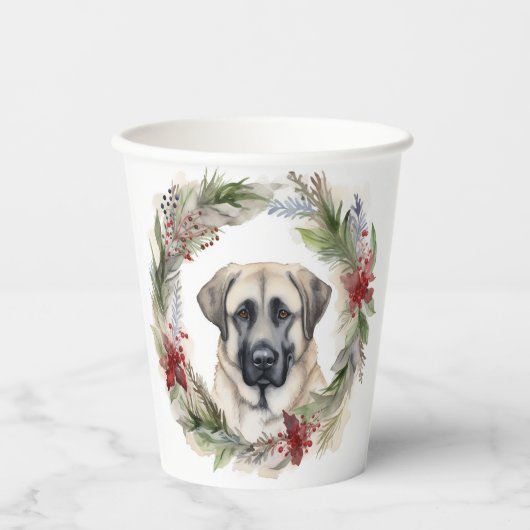 Anatolische Herder Kerstkrans Feestelijke Pup Papieren Bekers (Voorkant)