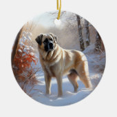 Anatolische herder liet het sneeuwKerstmis Keramisch Ornament (Voorkant)