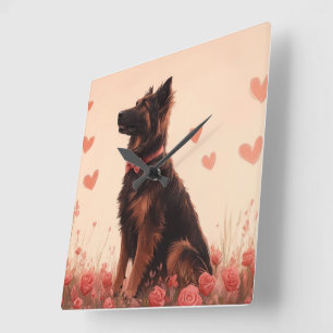 Anatolische herder met rozen - Valentijnsdag Vierkante Klok
