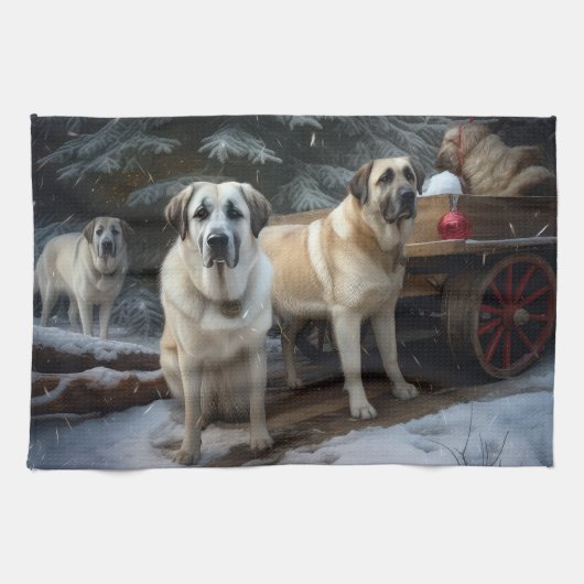 Anatolische Herder Sneeuwslee Kerstdecoratie Theedoek (Horizontaal)