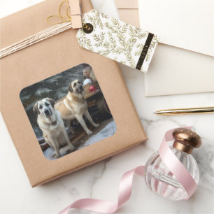 Anatolische Herder Sneeuwslee Kerstdecoratie Vierkante Sticker