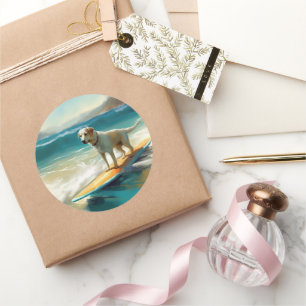 Anatolische herder strand surfen schilderij ronde sticker