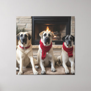 Anatolische Herdershond bij de Haard Kerstmis Canvas Afdruk