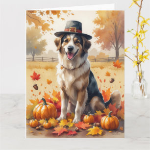 Anatolische Herdershond in herfstbladeren Thanksgi Kaart