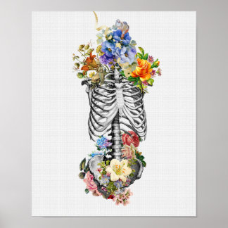 Anatomie Art Print Skeleton Flowers | Medische wan