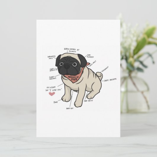 Anatomie van de Pug Dog Chart Feestdagenkaart (Staand voorkant)