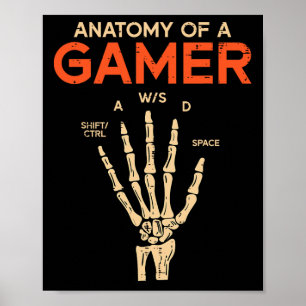 Anatomie van een Gamer Skelet Hand Grappige Mannen Poster