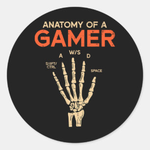 Anatomie van een Gamer Skelet Hand Grappige Mannen Ronde Sticker
