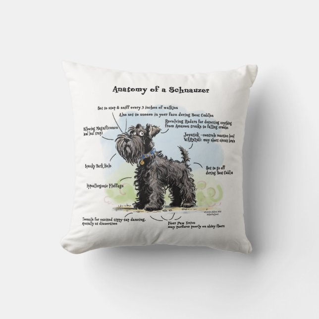 Anatomie van een Schnauzer Black Schnauzer Blue Co Kussen (Voorkant)