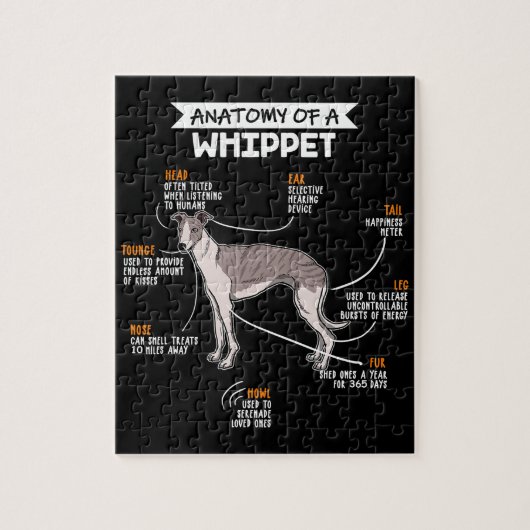 anatomie van een whippet hondenkgift legpuzzel (Verticaal)
