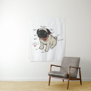 Anatomie van Pug-hondgrafiek Wandkleed