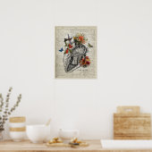 Anatomie Woordenboek Kunst Hart en Bloemen Poster (Keuken)