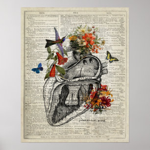 Anatomie Woordenboek Kunst Hart en Bloemen Poster