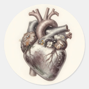 Anatomisch Hart Bloemrijke Vintage Botanische Medi Ronde Sticker