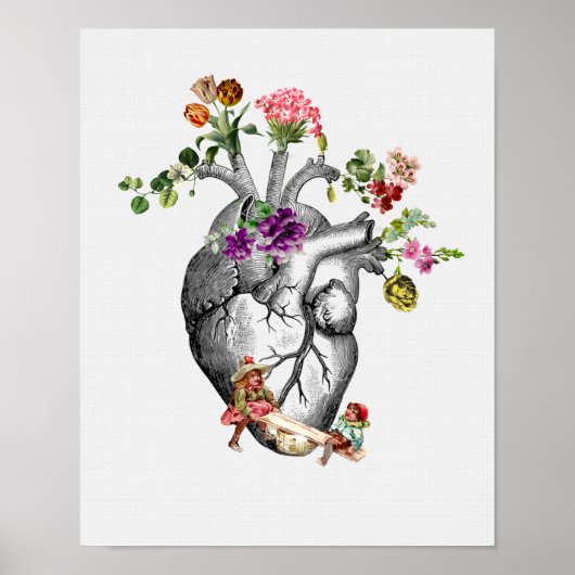 Anatomisch hart en bloemen Anatomische hartprin Poster (Voorkant)