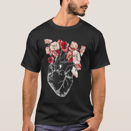 Anatomisch hart en kunstbloemen t-shirt (Voorkant)