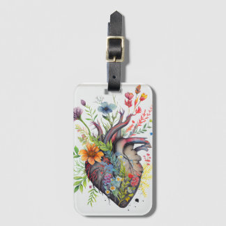 Anatomisch hart en waterverf bloemen liefhebbende  bagagelabel