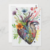 Anatomisch hart en waterverf bloemen liefhebbende  briefkaart (Voorkant / Achterkant)